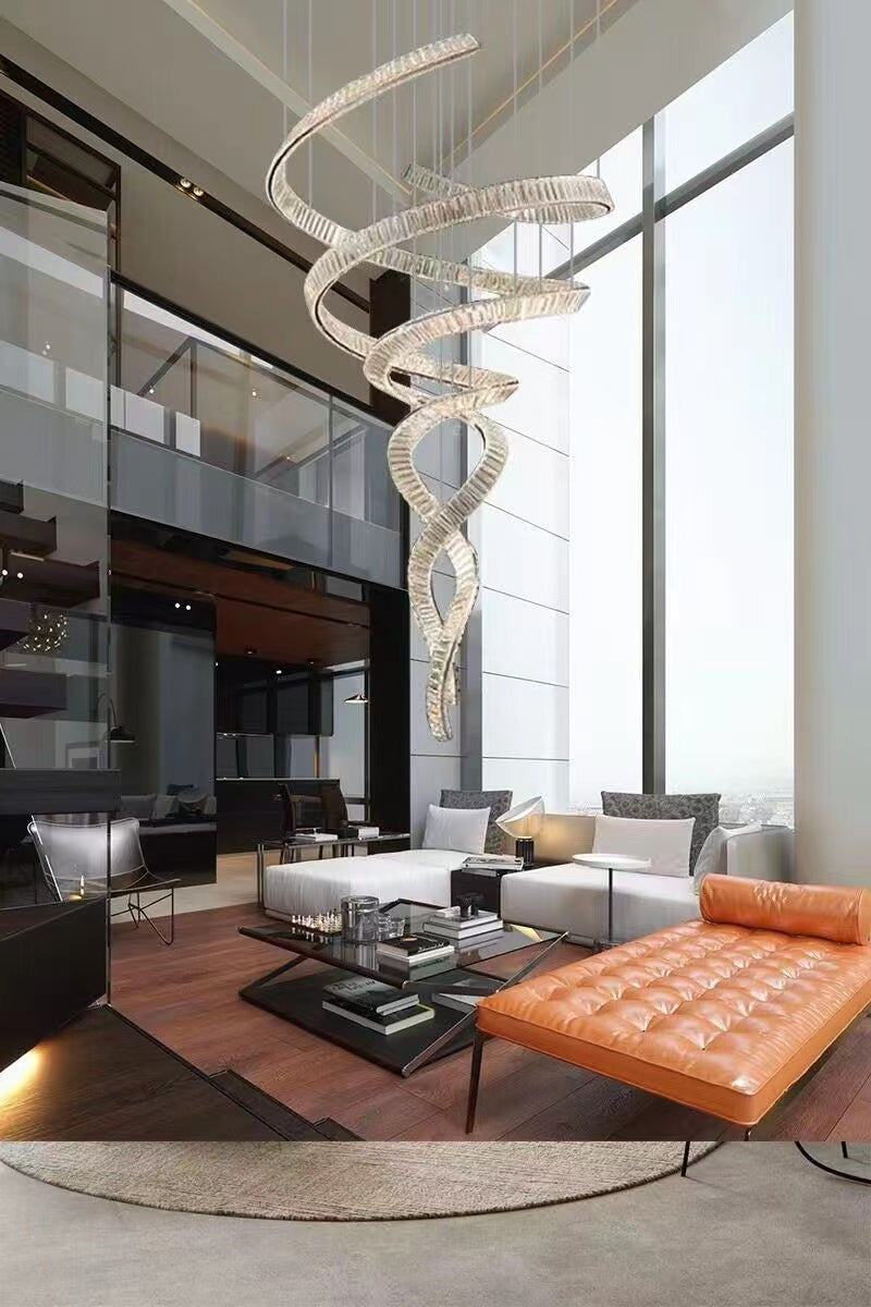 Designer Foyer Living Room Ceiling Light Fixture Stylish Spiral Crystal Chandelier For Hotel Entrance-Momo Lighting