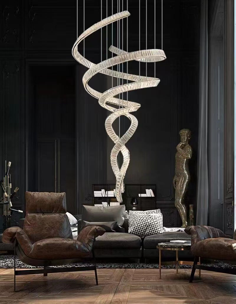 Designer Foyer Living Room Ceiling Light Fixture Stylish Spiral Crystal Chandelier For Hotel Entrance-Momo Lighting