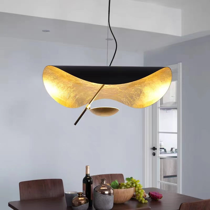 Designer Model Modern Art Hat Shape Gold Leaf Pendant Chandelier for Living/Dining Room-Momo Lighting