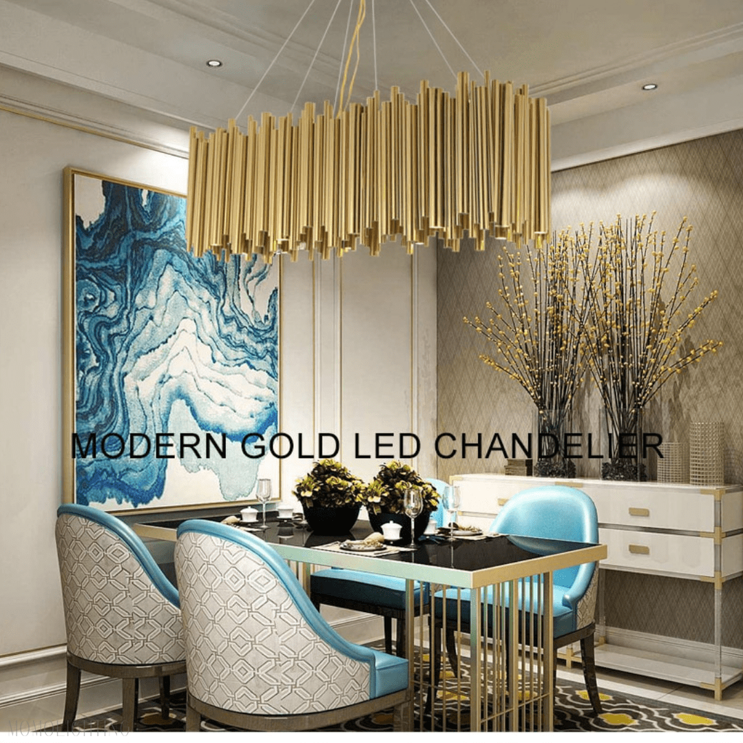 Dore Brass Tubular Rectangle Chandelier 32" 39"-Momo Lighting