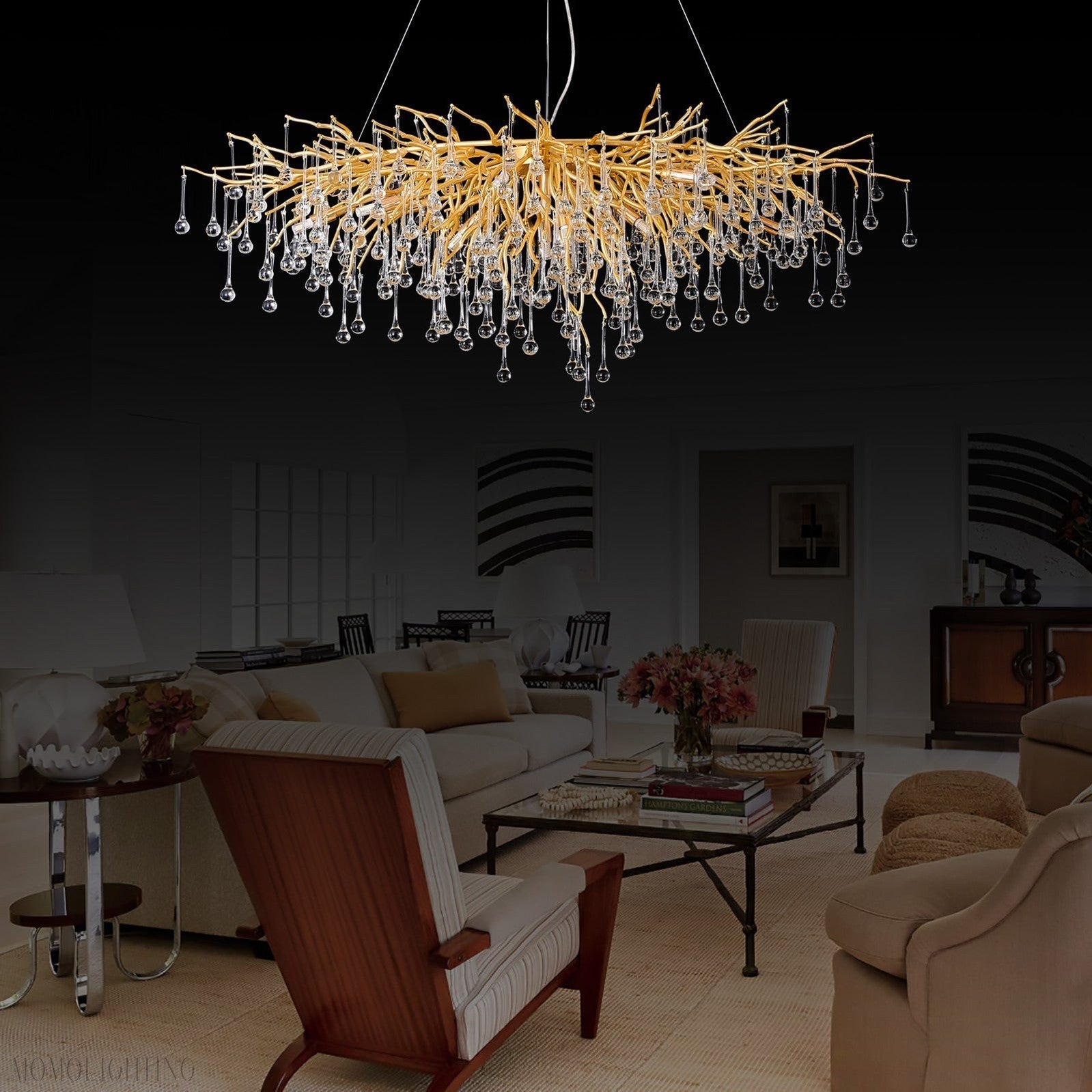 Doris Crystal Rectangular Branch Chandelier L45"-Momo Lighting