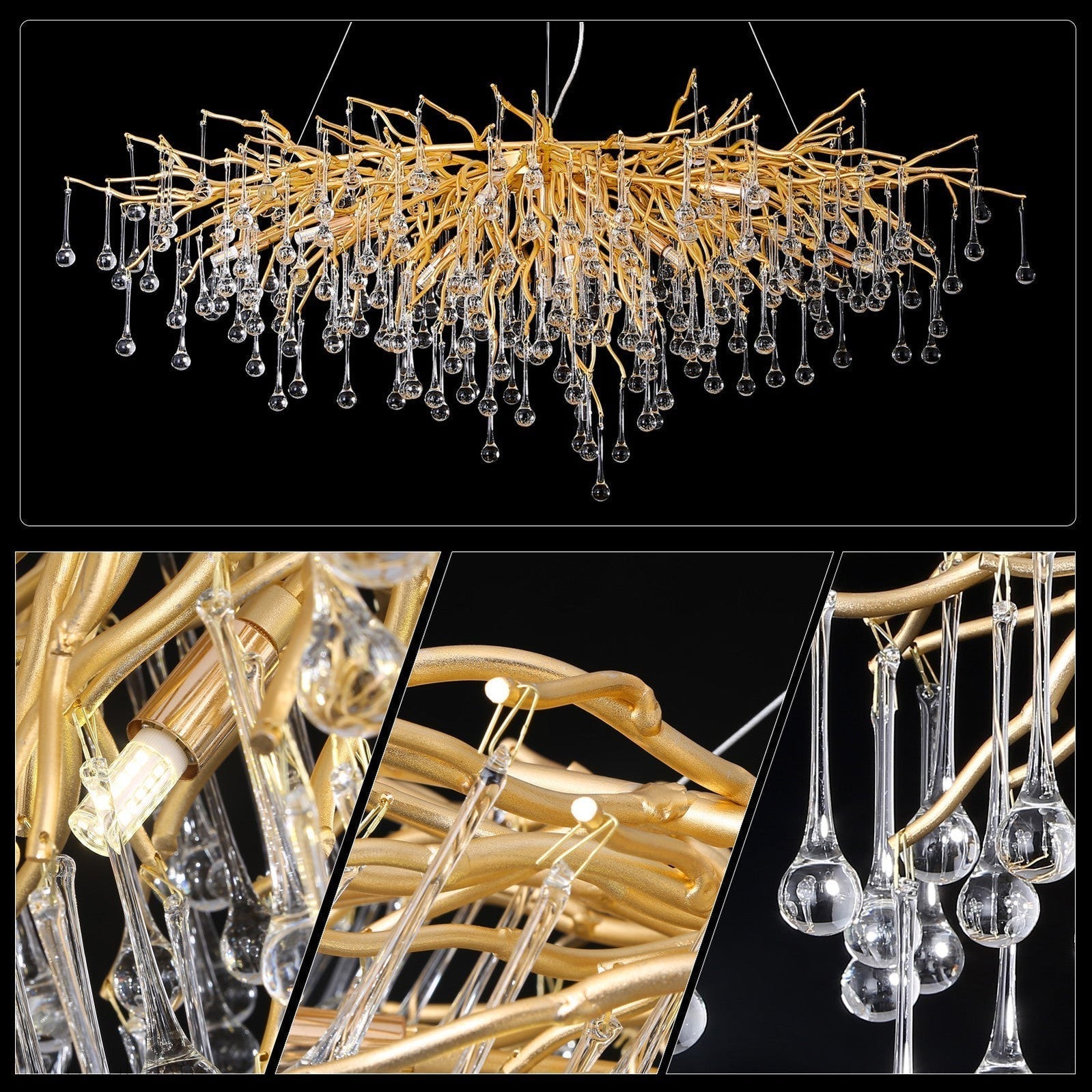 Doris Crystal Rectangular Branch Chandelier L45"-Momo Lighting