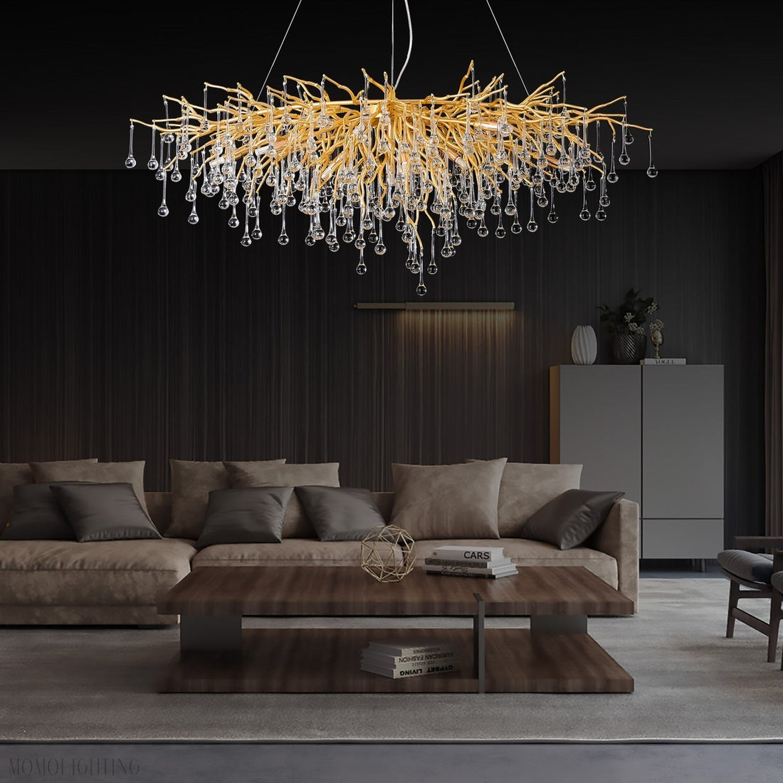 Doris Crystal Rectangular Branch Chandelier L45"-Momo Lighting