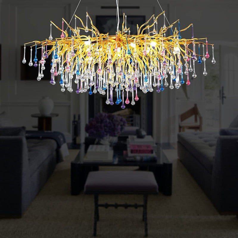 Doris Rain Crystal Branch Chandelier 54"L-Momo Lighting