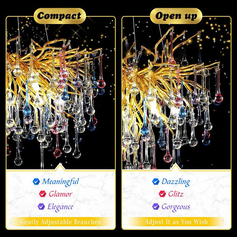 Doris Rain Crystal Branch Chandelier 54"L-Momo Lighting