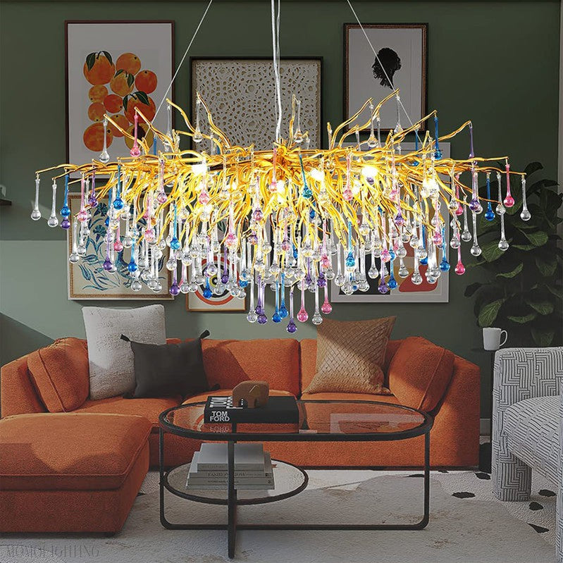 Doris Rain Crystal Branch Chandelier 54"L-Momo Lighting