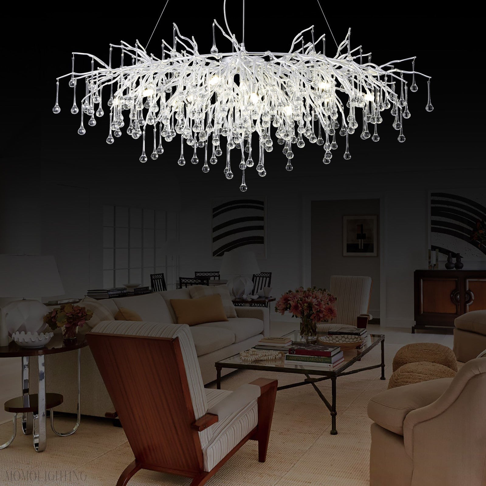 Doris Rectangle Branch Chandelier 45"L Silver-Momo Lighting