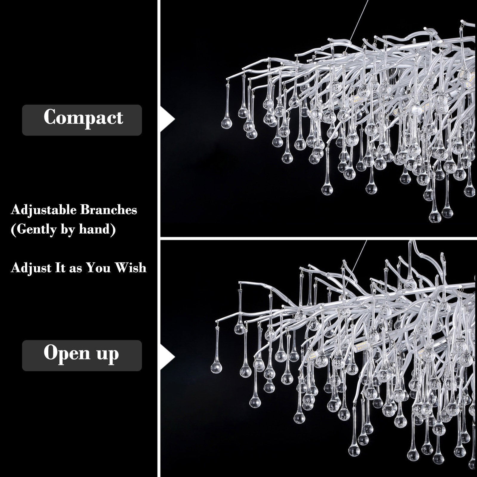 Doris Rectangle Branch Chandelier 45"L Silver-Momo Lighting
