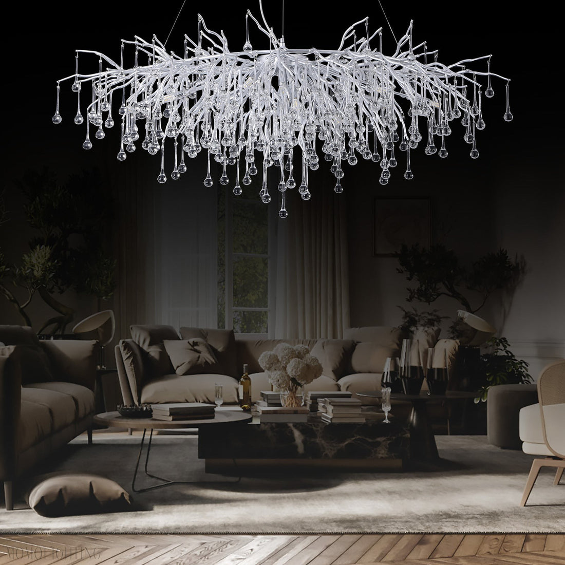 Doris Rectangle Branch Chandelier 45"L Silver-Momo Lighting