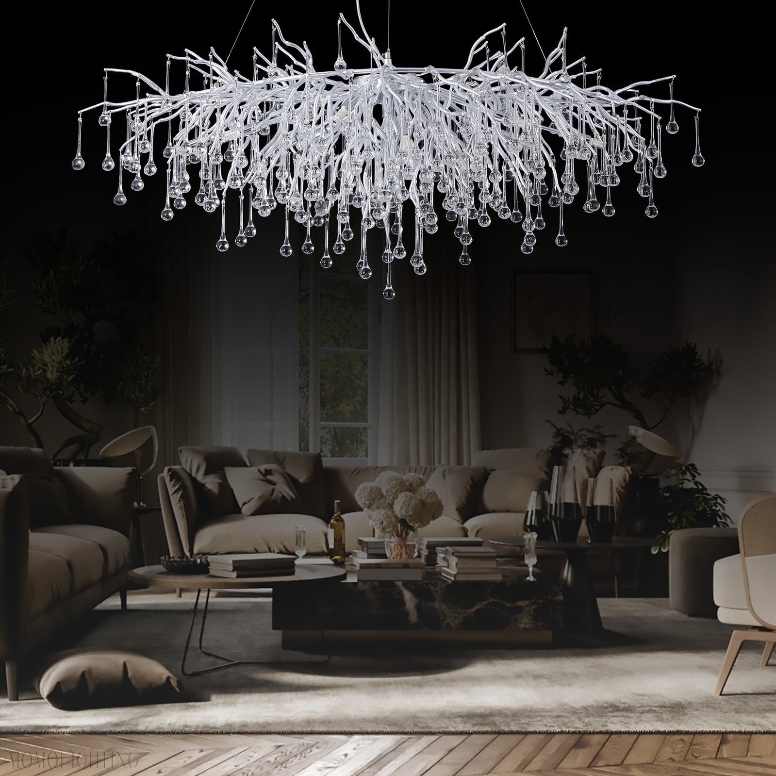 Doris Rectangle Branch Chandelier 45"L Silver-Momo Lighting