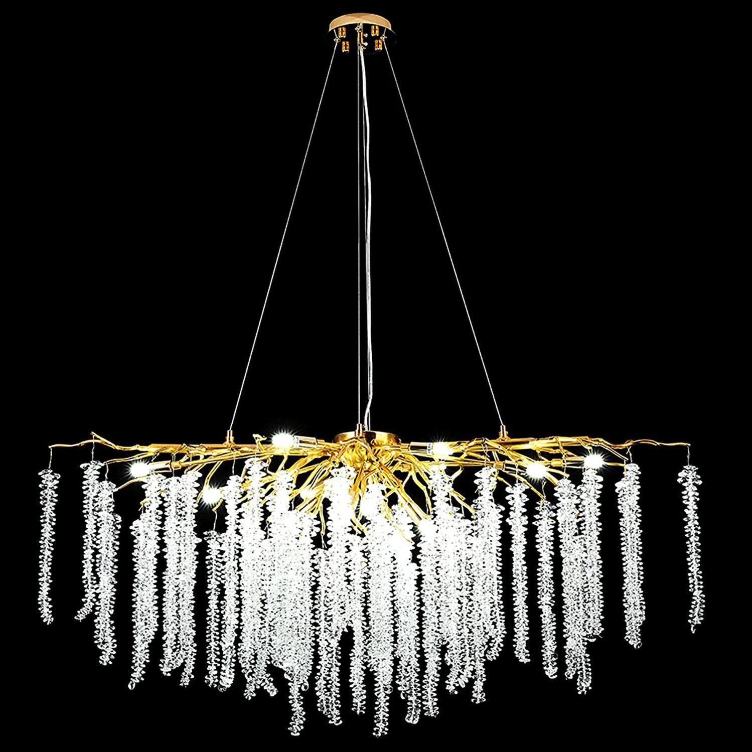 Doris White Crystal Rectangle Branch Chandelier Gold 45"L-Momo Lighting