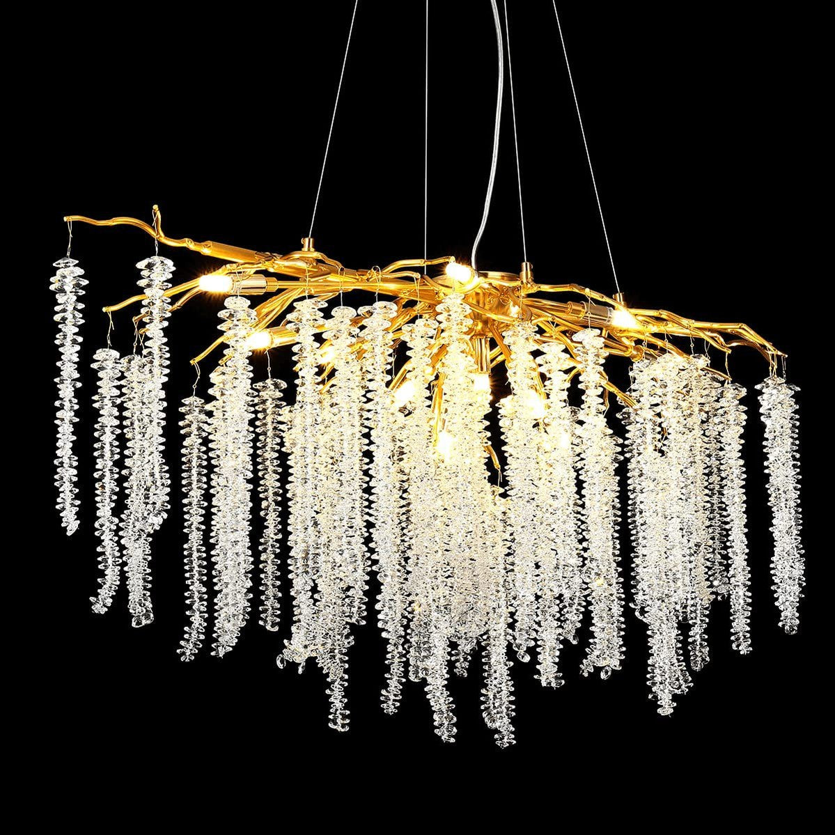 Doris White Crystal Rectangle Branch Chandelier Gold 45"L-Momo Lighting