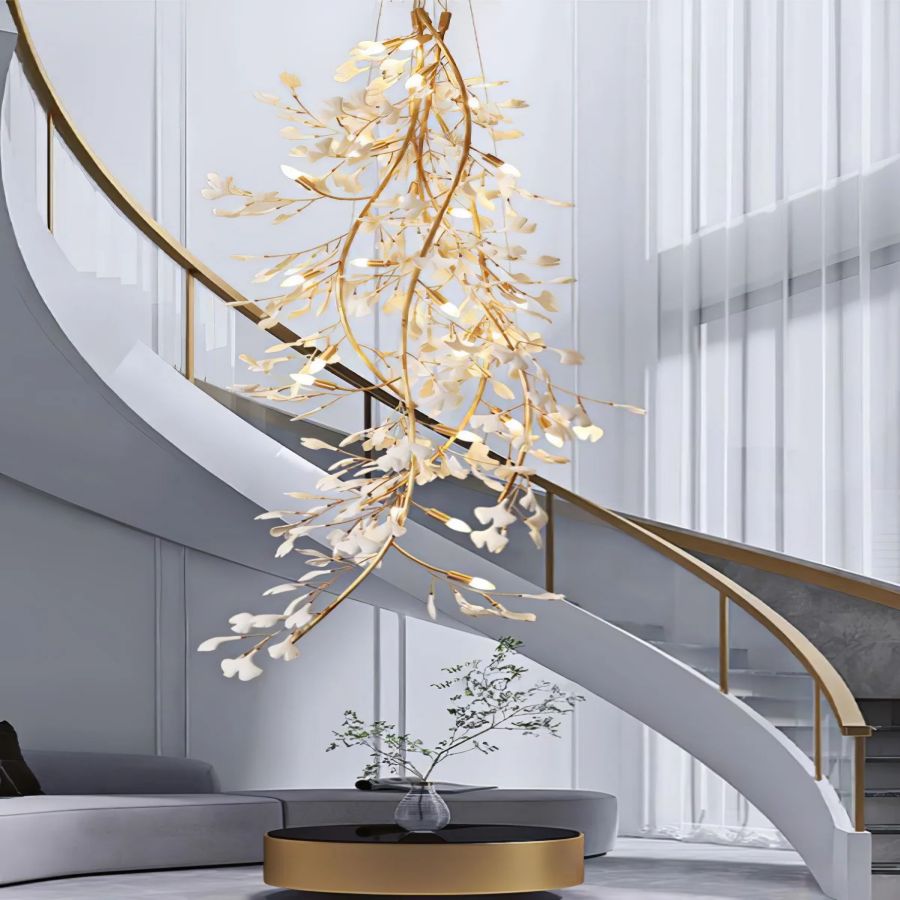 Drooping Ceramic Ginkgo Leaf Chandelier-Momo Lighting