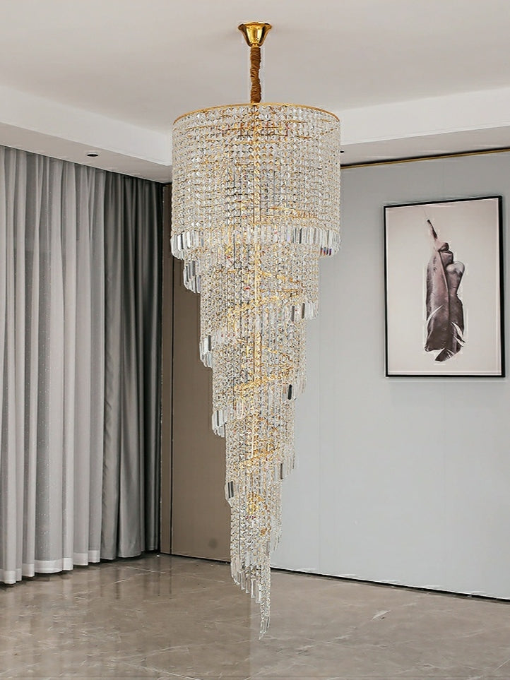 Elegant Foyer Hall Chandelier Long Crystal Ceiling Light Fixture For Living Room Entryway Staircase-Momo Lighting