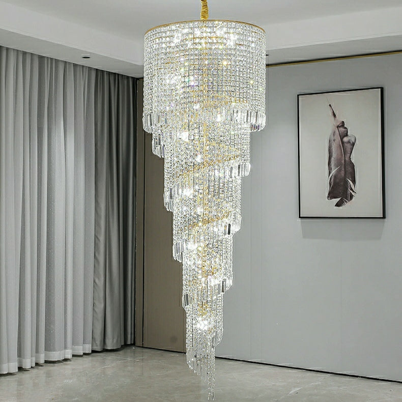 Elegant Foyer Hall Chandelier Long Crystal Ceiling Light Fixture For Living Room Entryway Staircase-Momo Lighting