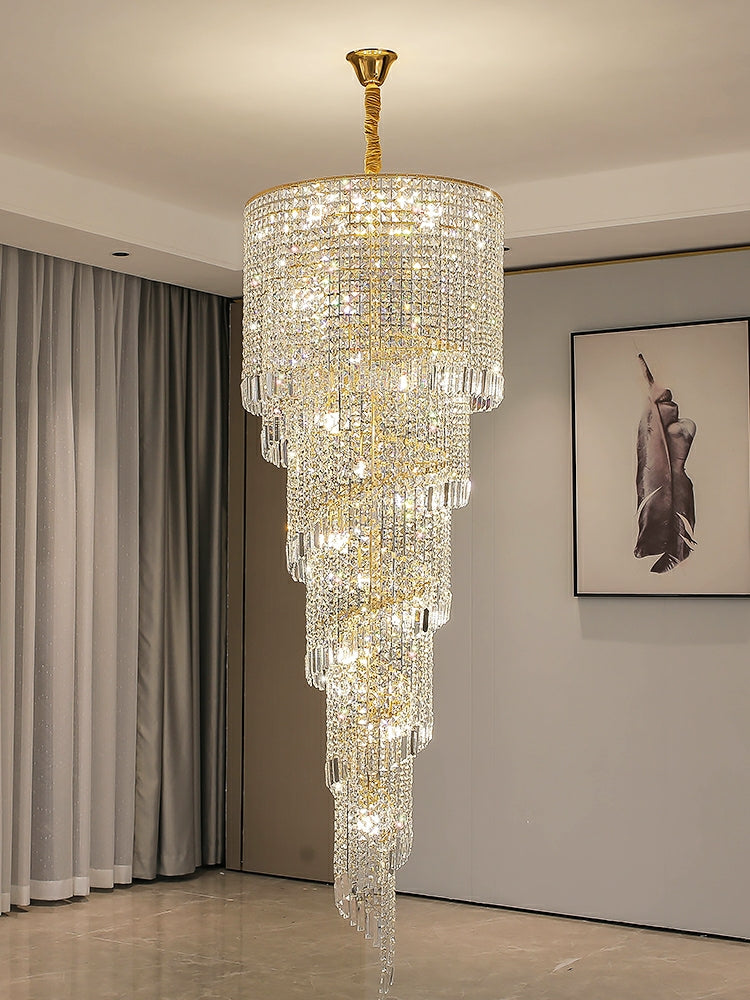 Elegant Foyer Hall Chandelier Long Crystal Ceiling Light Fixture For Living Room Entryway Staircase-Momo Lighting