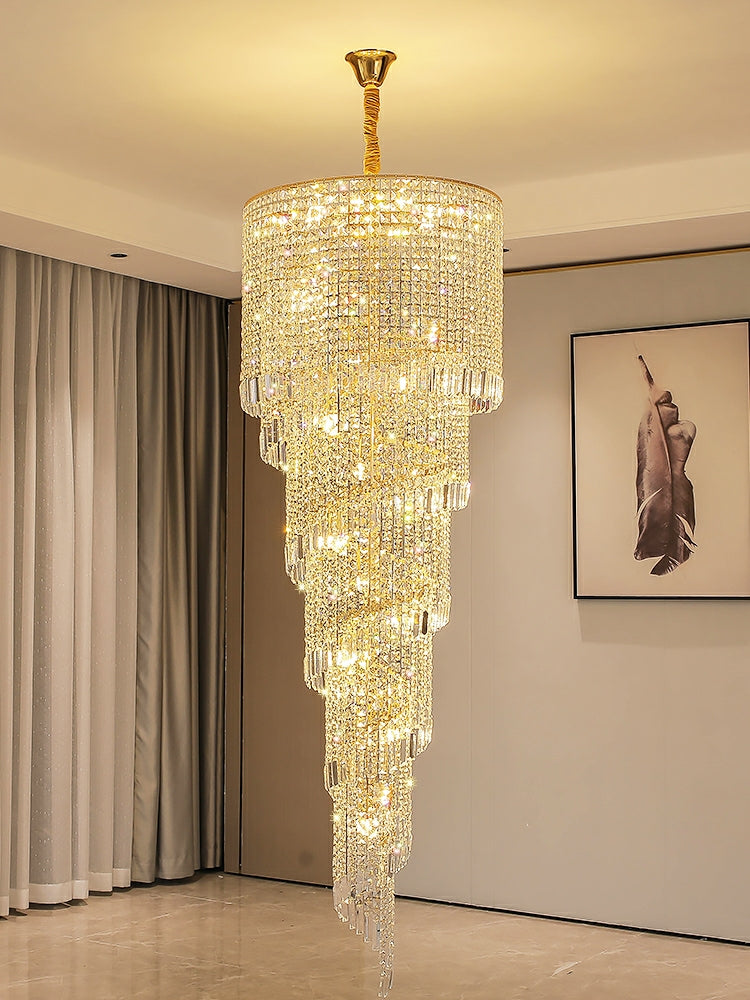 Elegant Foyer Hall Chandelier Long Crystal Ceiling Light Fixture For Living Room Entryway Staircase-Momo Lighting