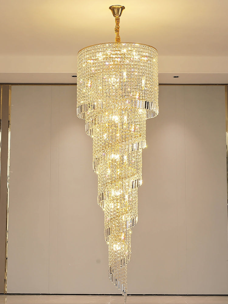 Elegant Foyer Hall Chandelier Long Crystal Ceiling Light Fixture For Living Room Entryway Staircase-Momo Lighting