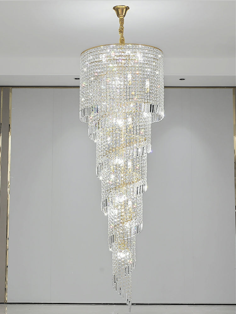 Elegant Foyer Hall Chandelier Long Crystal Ceiling Light Fixture For Living Room Entryway Staircase-Momo Lighting