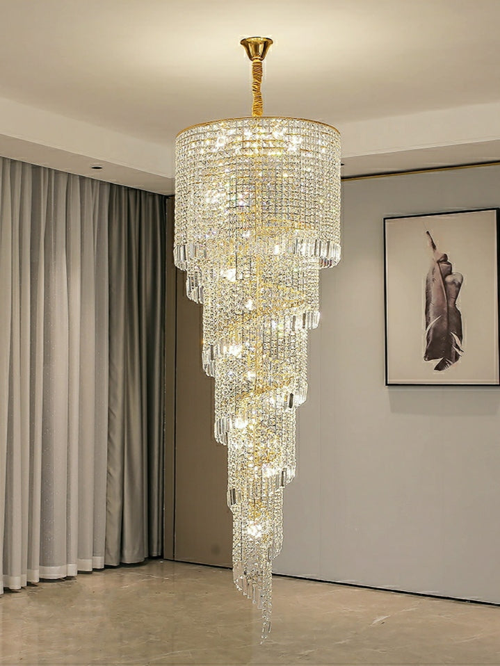 Elegant Foyer Hall Chandelier Long Crystal Ceiling Light Fixture For Living Room Entryway Staircase-Momo Lighting
