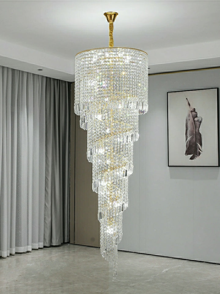 Elegant Foyer Hall Chandelier Long Crystal Ceiling Light Fixture For Living Room Entryway Staircase-Momo Lighting