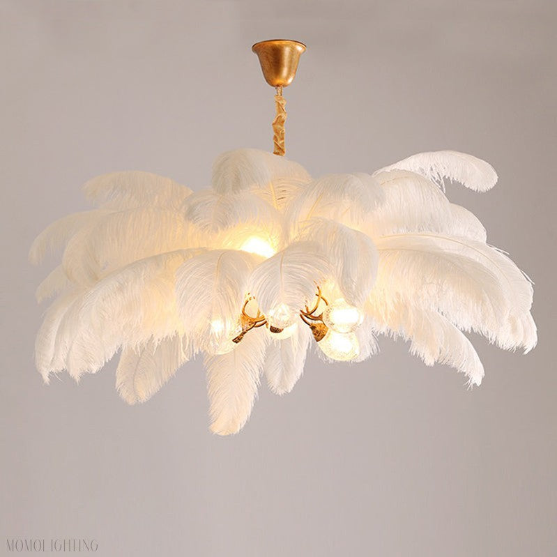 Elva Brass Palm Tree Feather Chandelier-Momo Lighting