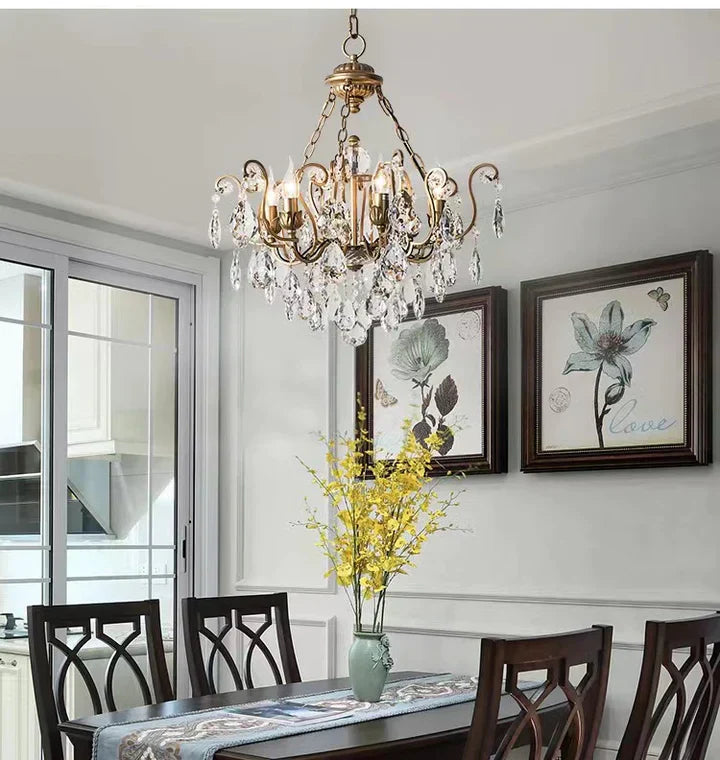 European Retro Light Luxury Crystal Pendant Electronic Candle Chandelier for Living Room / Dining Room / Bedroom-Momo Lighting