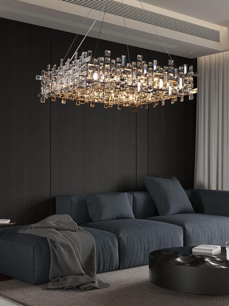 Extra Large Art Irregular Block Collection Crystal Pendant Chandelier Suit for Living/Dining Room-Momo Lighting