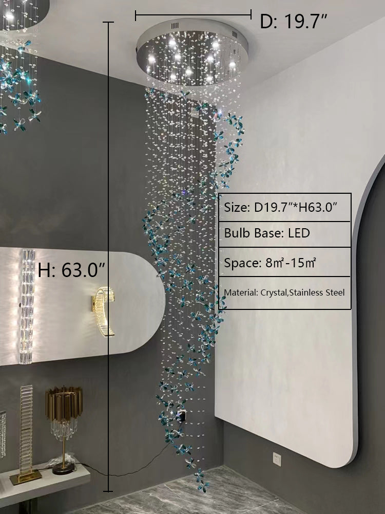 Extra Large Creative Luxury Petal Crystal Pendant Long Chandelier for Foyer/Staircase/Entrance Dining Hall Spiral Ceiling Light-Momo Lighting