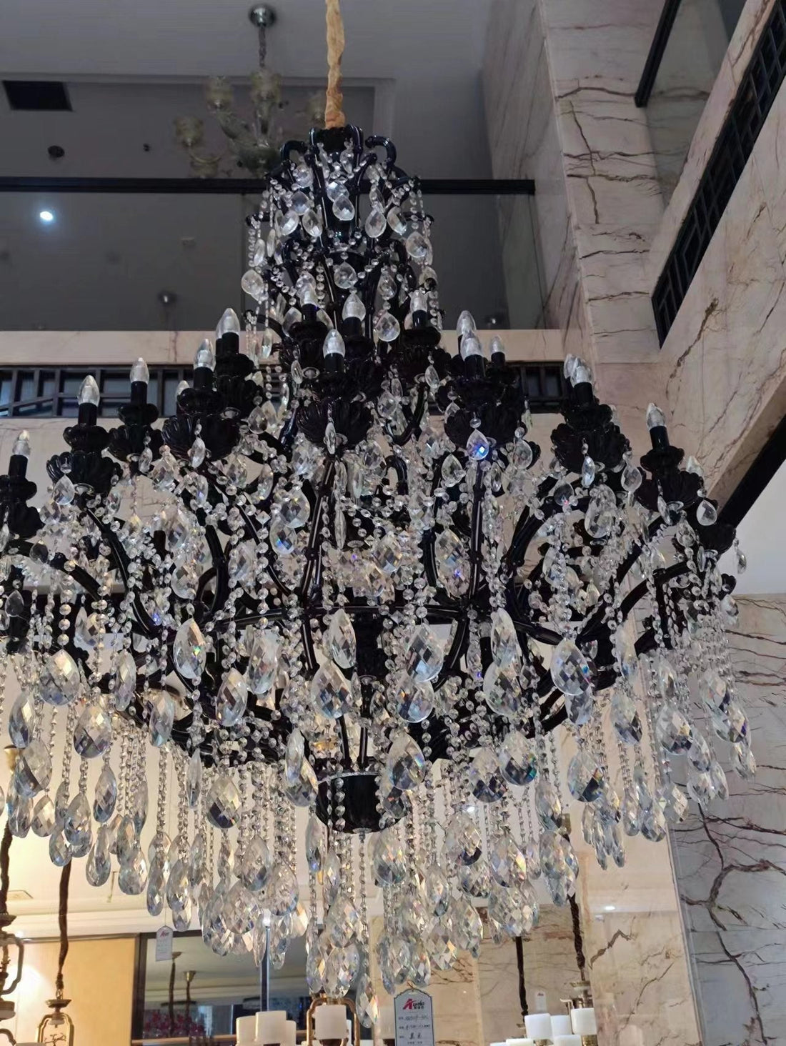 Extra Large Crystal Candle Chandelier in Black Finish for Living Room/Foyer/Staircase/Hotel-Momo Lighting