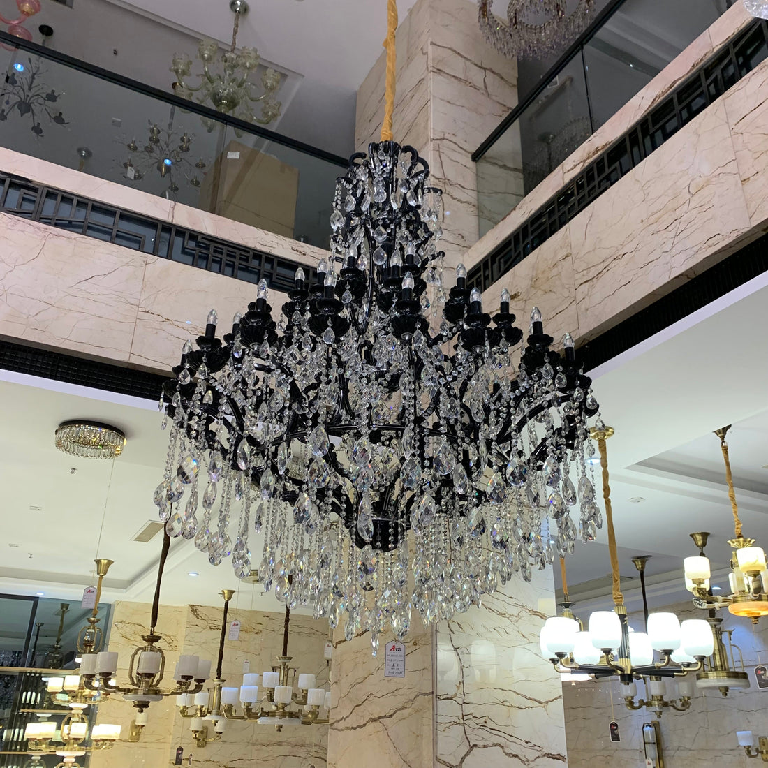 Extra Large Crystal Candle Chandelier in Black Finish for Living Room/Foyer/Staircase/Hotel-Momo Lighting