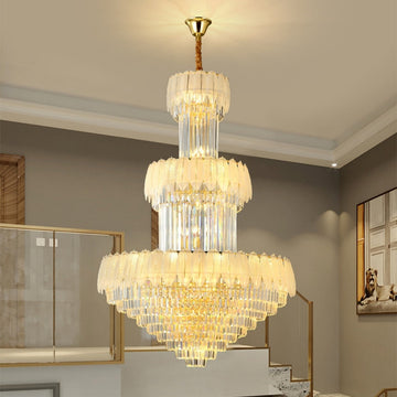 Extra Large Crystal Feather Style Chandelier Long Foyer Staircase Ceiling Lighting Fixture For Living Room-Momo Lighting