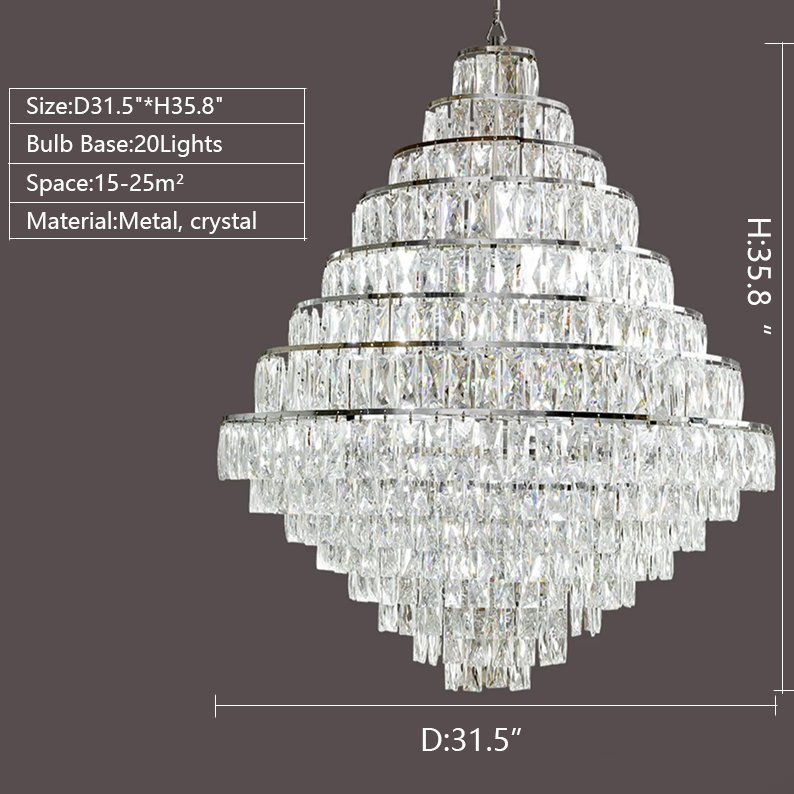Extra Large Decorative Crystal Chandelier Foyer Hall Ceiling Light Fixture For Staircase In Gold/ Chrome-Momo Lighting
