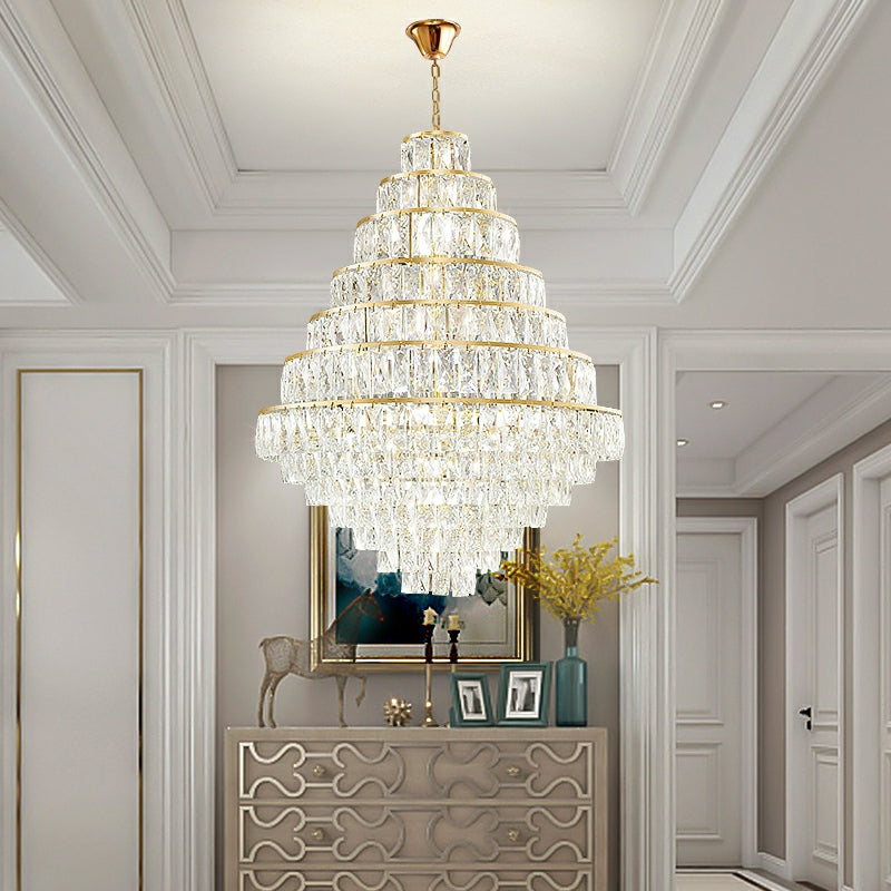 Extra Large Decorative Crystal Chandelier Foyer Hall Ceiling Light Fixture For Staircase In Gold/ Chrome-Momo Lighting