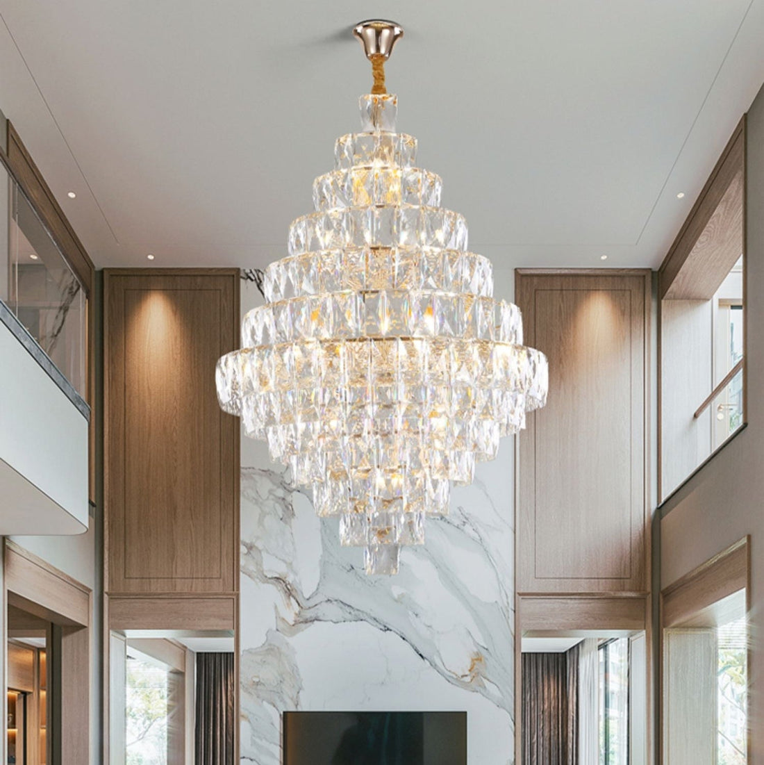 Extra Large Foyer Pure Crystal Ceiling Light Fixture Living Room Entrance Staircase Chandelier-Momo Lighting