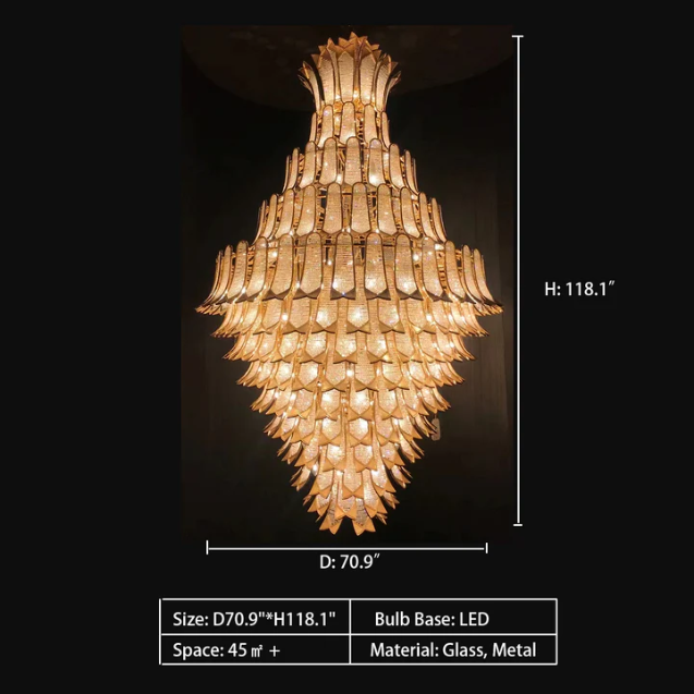 Extra Large Luxury Multi-tier Gold Pendant Glass Chandelier for Stairs/Large High-ceiling Room-Momo Lighting