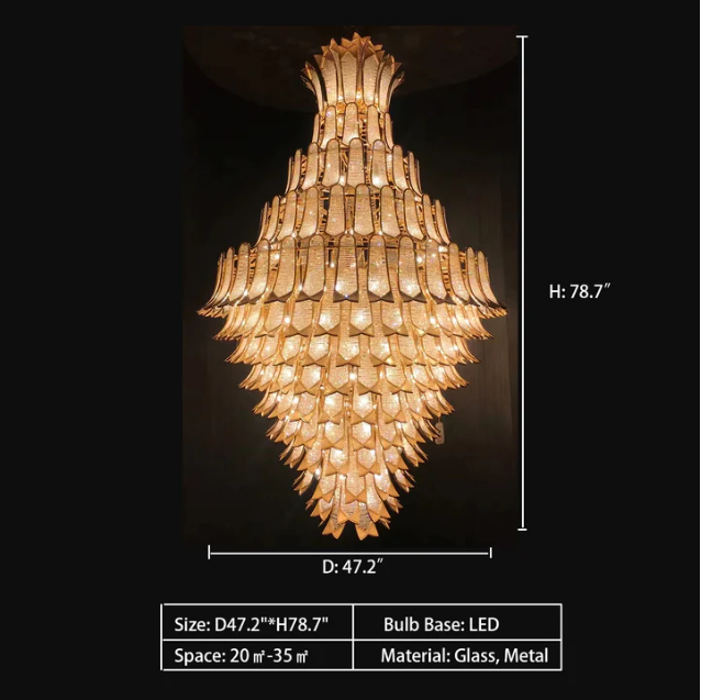 Extra Large Luxury Multi-tier Gold Pendant Glass Chandelier for Stairs/Large High-ceiling Room-Momo Lighting