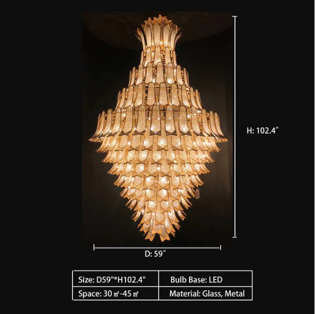 Extra Large Luxury Multi-tier Gold Pendant Glass Chandelier for Stairs/Large High-ceiling Room-Momo Lighting