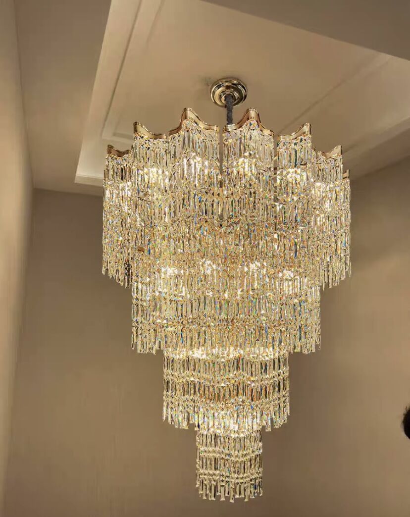 Extra Large Luxury Multi-tiered Crystal Chandelier in Gold Finish for Foyer/Staircase-Momo Lighting