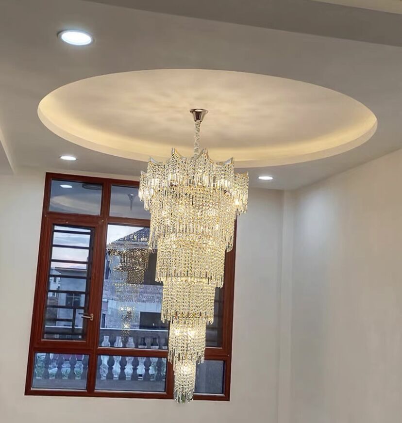 Extra Large Luxury Multi-tiered Crystal Chandelier in Gold Finish for Foyer/Staircase-Momo Lighting