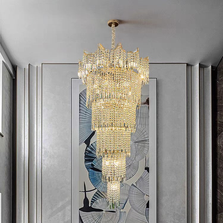 Extra Large Luxury Multi-tiered Crystal Chandelier in Gold Finish for Foyer/Staircase-Momo Lighting
