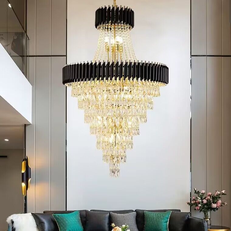 Extra Large Modern Multi-layers Gold/Black Light Luxury Crystal Chandelier For 2-Story Living Room,Foyer-Momo Lighting