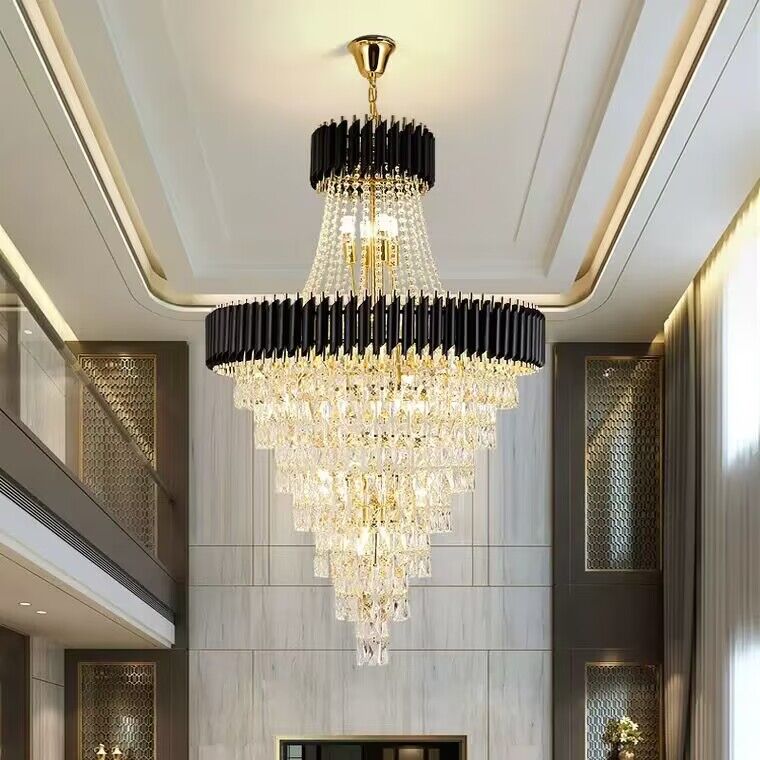 Extra Large Modern Multi-layers Gold/Black Light Luxury Crystal Chandelier For 2-Story Living Room,Foyer-Momo Lighting