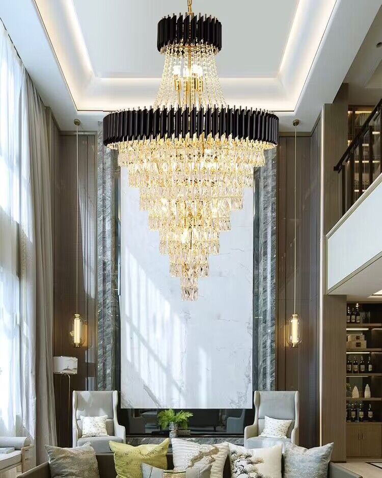 Extra Large Modern Multi-layers Gold/Black Light Luxury Crystal Chandelier For 2-Story Living Room,Foyer-Momo Lighting