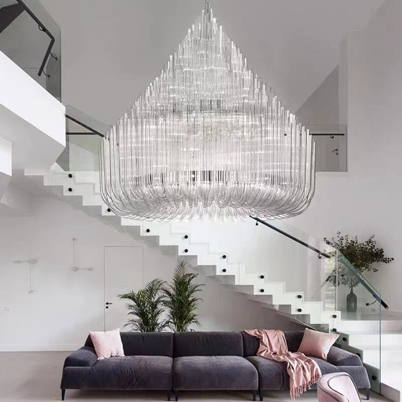 Extra Large Modern Tiers Clear Glass Tubes Chandelier for Living Room/Hotel Lobby-Momo Lighting