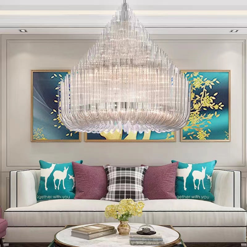 Extra Large Modern Tiers Clear Glass Tubes Chandelier for Living Room/Hotel Lobby-Momo Lighting