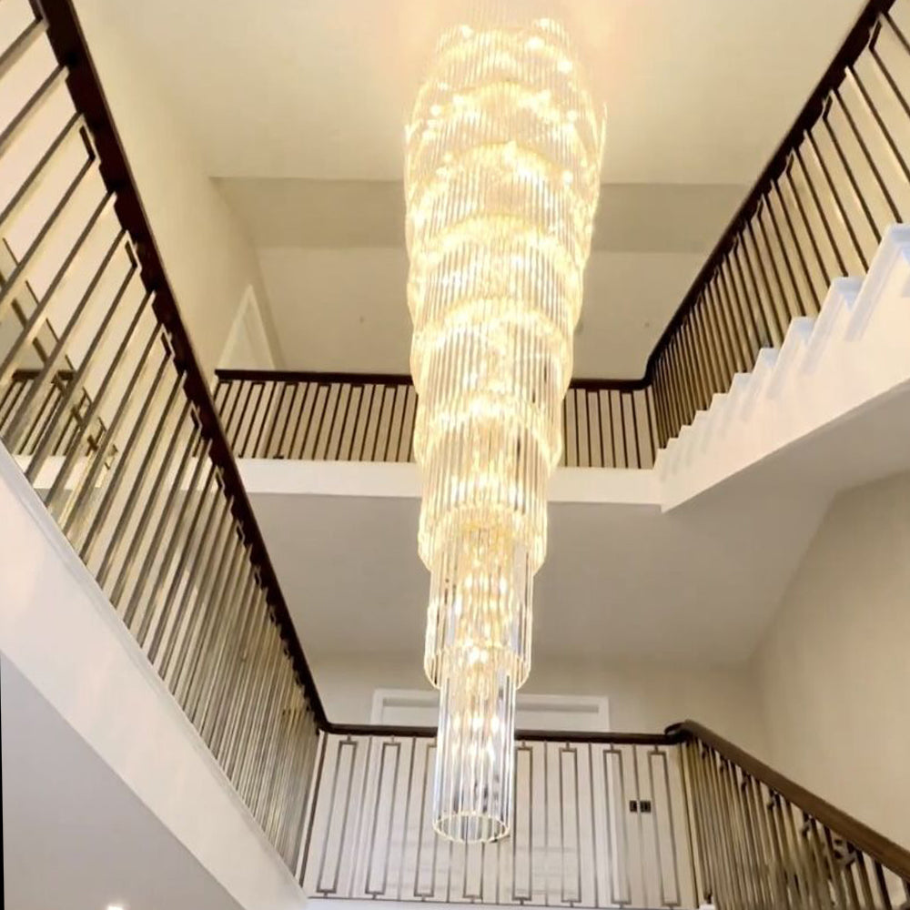 Extra Large Multi-layers Long Golden Crystal Chandelier for 2-Storey/Duplex Buildings/Dining Room/Staircase-Momo Lighting