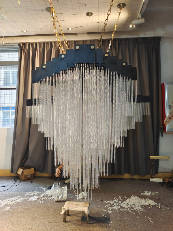 Extra Large Multi-tier Aluminum Tassel Chain Art Chandelier for Villa/Stairs/Foyer/Living Room-Momo Lighting