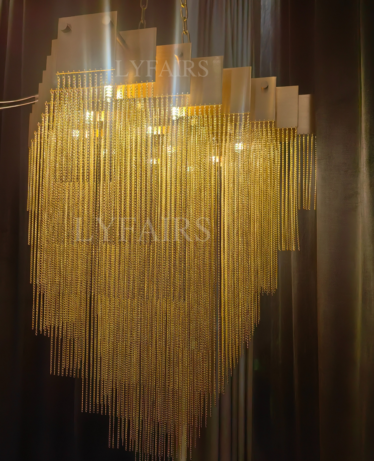 Extra Large Multi-tier Aluminum Tassel Chain Art Chandelier for Villa/Stairs/Foyer/Living Room-Momo Lighting