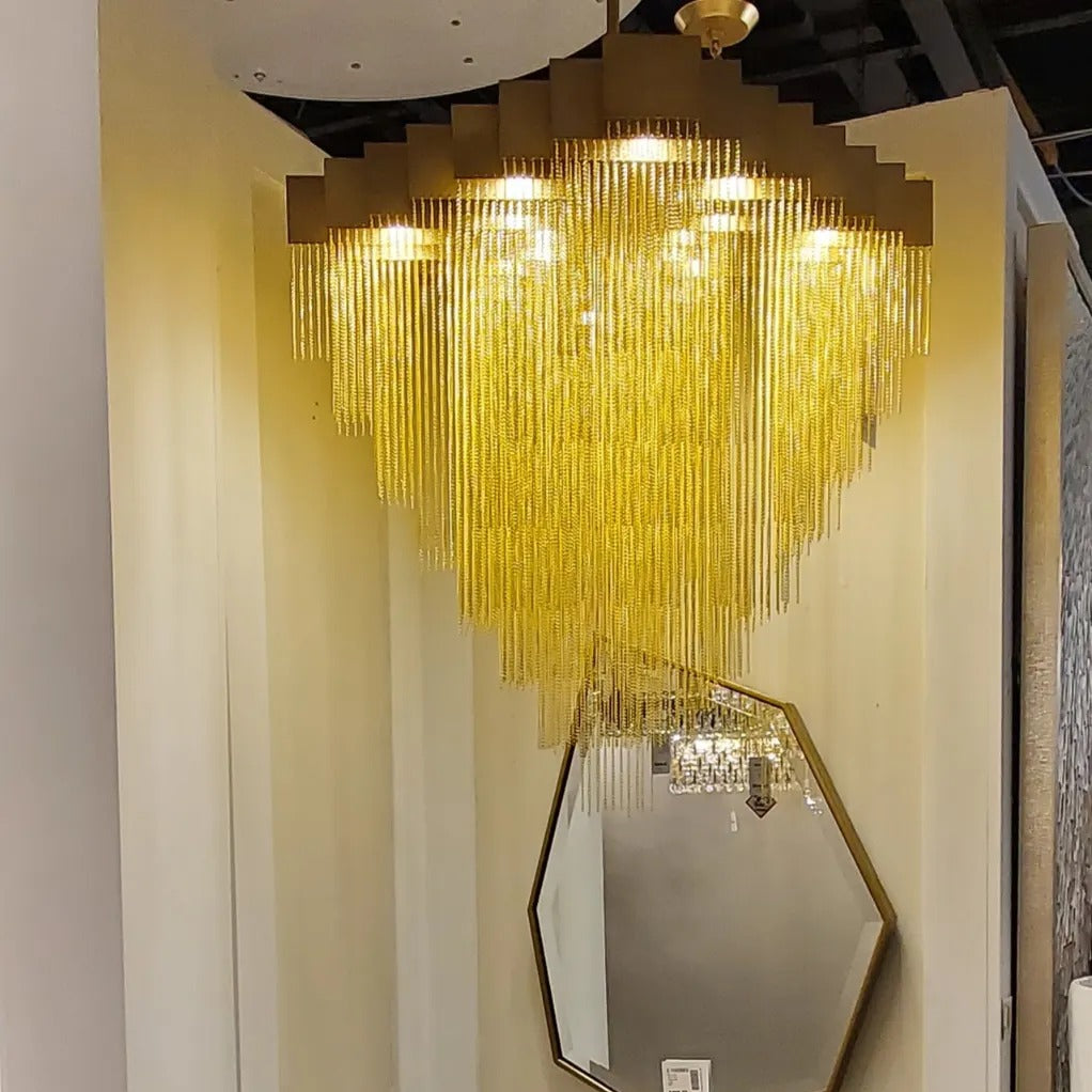 Extra Large Multi-tier Aluminum Tassel Chain Art Chandelier for Villa/Stairs/Foyer/Living Room-Momo Lighting